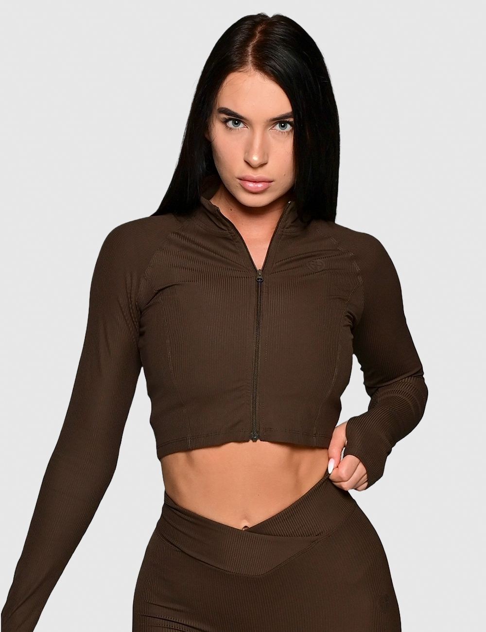 Longsleeve Sportowy Spunky Fit brązowy - Gymhero