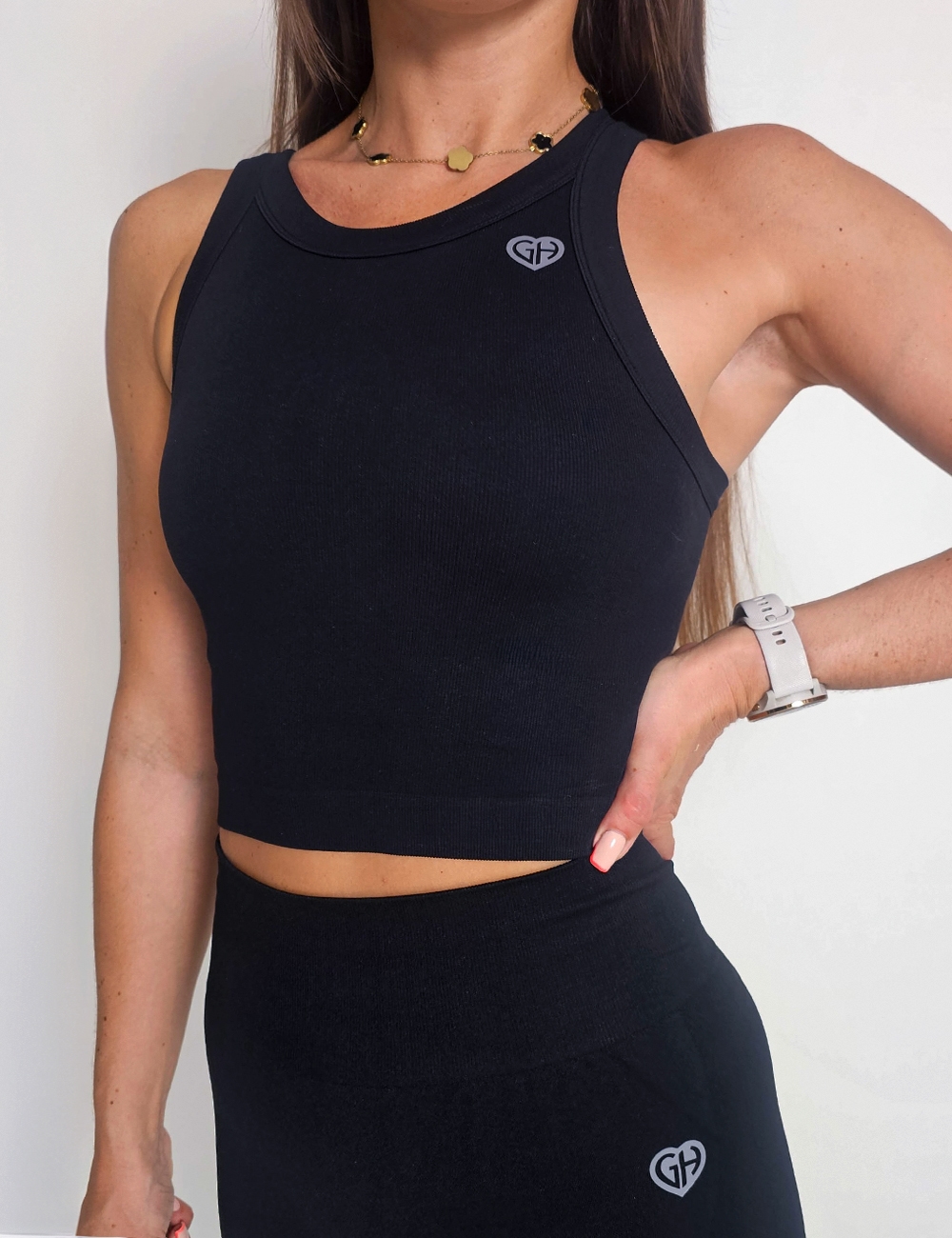Crop Top bezszwowy Power Top Czarny  - Gymhero