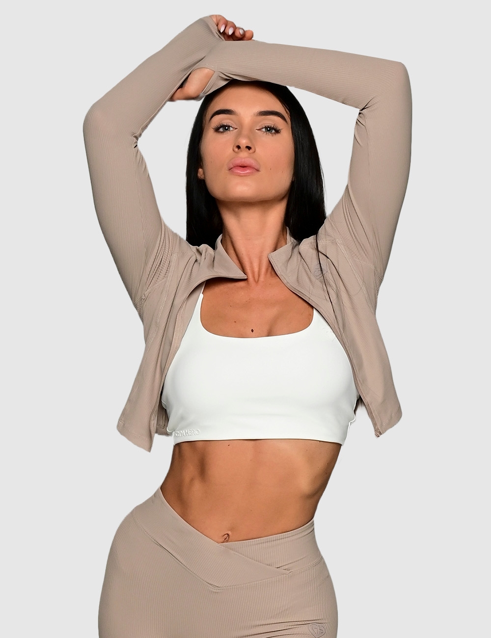 Longsleeve Sportowy Spunky Fit beżowy - Gymhero